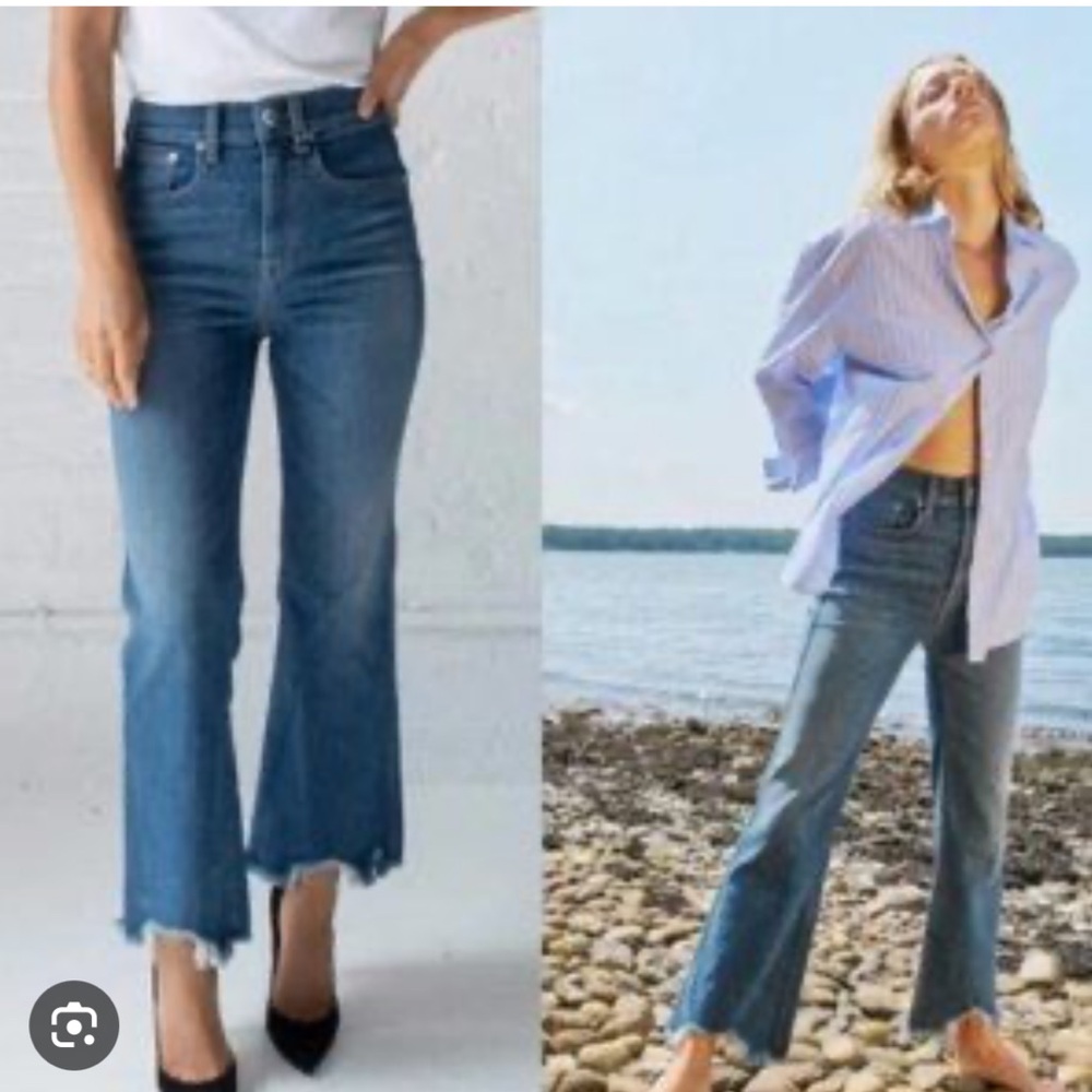 AYR Blue Namaste Flared Distress Fray Cropped Jeans